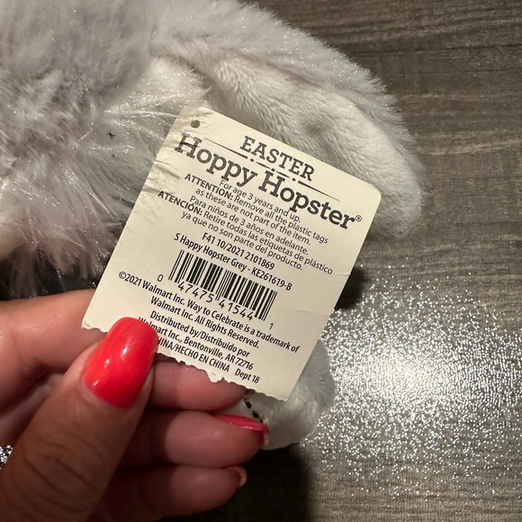 Easter Happy Hoppy Bunny. Gray very soft plush! Tag on but a bit bent. - Picture 3 of 6